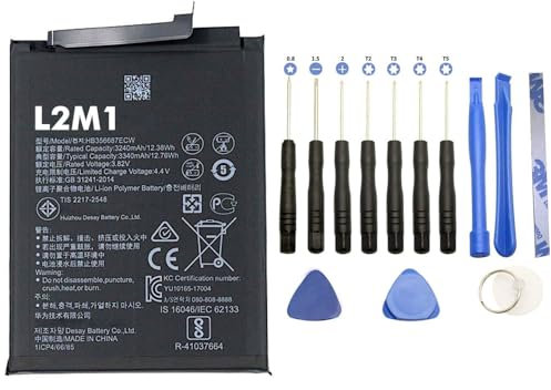 L2M1 Batteria HB356687ECW compatibile con Huawei P Smart+ Plus INE-L21 INE-LX1 3340mAh 12.76Wh 3.82V con kit attrezzi cacciaviti smontaggio montaggio