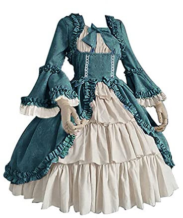YAOJIWANG Robe Femme Robe Médiévale Rétro Gothique Palais Robe Col Carré Taille Couture Noeud Robe Robe Chic Élégante Sexy Robe Cocktail Robe De Bal De Mariage Tailles S-Xxl Vert Rose