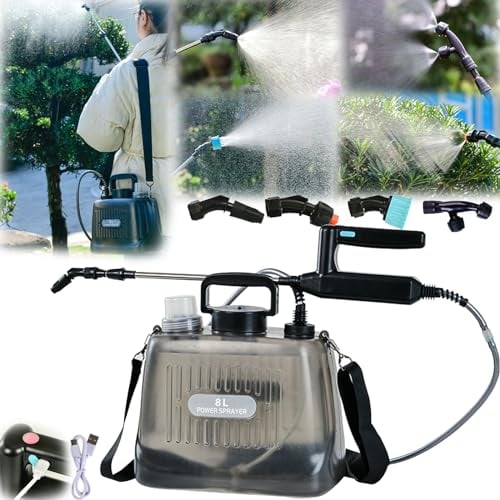 Spruzzatore A Pressione, 8L Batteria Spruzzatore Giardino Con Lancia 4 Ugelli Regolabili Spruzzatore A Zaino Con Batteria 2400 Mah (Pompa Automatica Da 7,4V Serbatoio Trasparente Lancia Telescopica)
