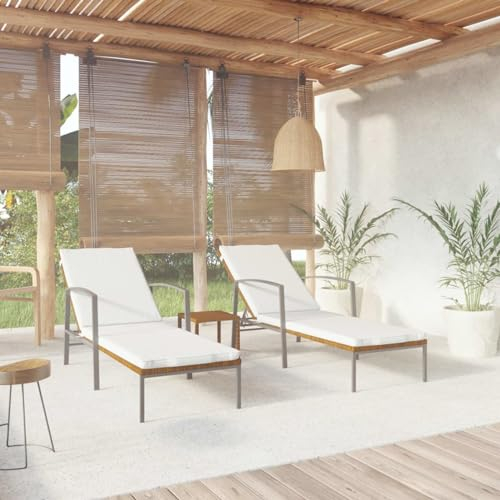 Tidyard Sonnenliegen 2 STK. mit Tisch Gartenliege Relaxliege Terrassenliege Strandliege Liegestuhl Poly Rattan Braun