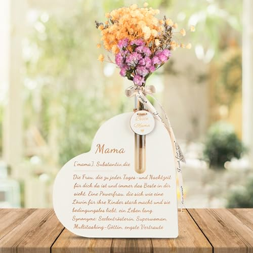 WenmthG Mama Geschenk Handgeschnitzt Holzherz mit schönen Ewige Blumen - als Geburtstag, Muttertag, Weihnachten, Ruhestand, Geschenke für Mama