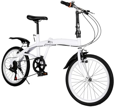 CLEADONG 20 Zoll Klapprad Fahrräder, 6 Gang Faltbares Stadtrad Für Erwachsene, Camping Bike Mit Verstellbare Armlehnen Und Sitzhöhe, Fahrrad Erwachsene Bis Tragfähigkeit 90KG Weiß