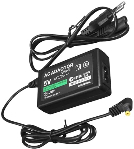 OcioDual Cargador para Sony PSP Compatible con Todos los Modelos -1000/-1004, Brite PSP-3000/-3004, Slim & Lite PSP-2000/-2004, Street PSP-E1000/-E1004 Playstation Alimentación Portátil, Negro