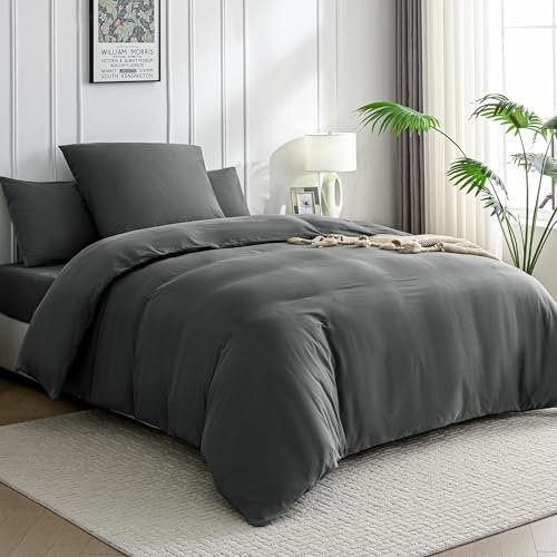 JELLYMONI Bettwäsche 155x220 Baumwolle Bettwäsche-Sets Dunkelgrau Oeko-Tex 100% Gewaschene Baumwolle Bettbezug mit Reißverschluss und Kissenbezug 80X80 mit Umschlag Weich 2-Teilige Bettwäsche