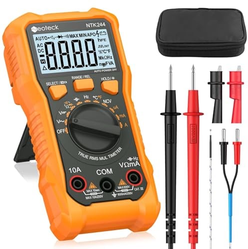 Neoteck Multimeter Digital 6000 Conti AC DC Corrente Tensione Resistenza Capacità NCV Frequenza Temperatura Digital-Multimeter con Alligator Clip - Arancio