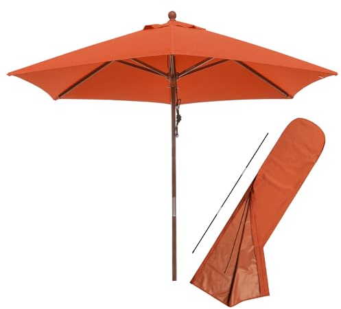 anndora Sonnenschirm 2,5m rund Holzgestell - Polyesterstoff Terracotta + Husse