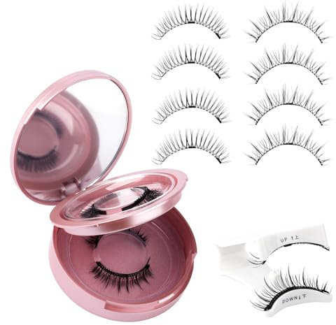 Pestañas Postizas Magneticas, 2 Pares Pestañas Magnéticas Reutilizables 3D Effect Magnetic Eyelashes, Magnetic Eyelashes con Applicator, Aspecto Natural(079+B01)