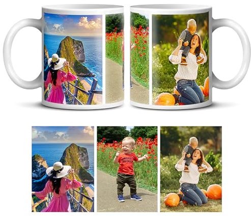 Personalised Custom Photo Mug - Add Your Own Image, Text, Logo - Customisable 11oz Coffee Cup, Gift for Birthdays, Holidays, Weddings - Durable Ceramic Valentines Gifts for Him & Her | 3 Photo Collage