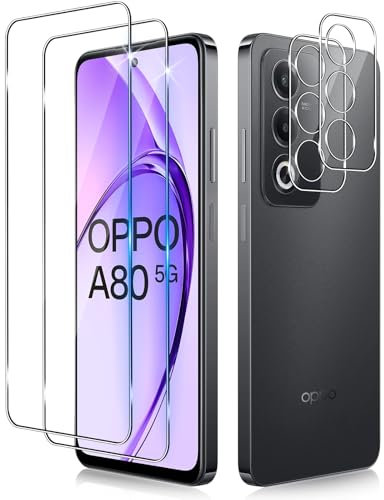 Funrae Pellicola Vetro Temperato per OPPO A80 5G, 2 Pezzi Pellicola Fotocamera e 2 Pezzi Pellicola Protettiva, 9H HD Anti Graffi Trasparente Fotocamera Protezione Schermo