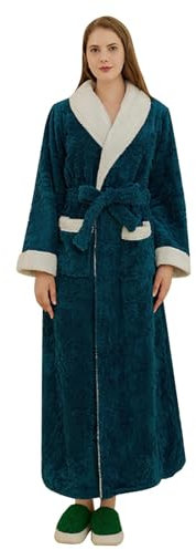 Flauschiger Bademantel Damen Morgenmantel Damen Leicht Fleece Sauna Kimono Lang Extra Weicher Kuschelig Warm Bademantel Frauen Grosse Grössen Bindeseil Elegant Jumpsuit Damen Robes Pyjama