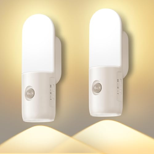 HOTUT Luce Notturna USB Sensore Movimento Ricaricabile, 2 Pezzi Luci Notturna LED a 1800mAh Batteria, Luce a induzione Interna, Dimmerabile, 3 Colore e 3 Modalità, Lampada Notturna Bambini per Camera