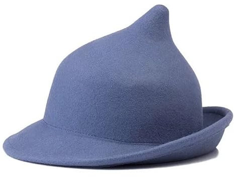 UniqKaliber Retro Upturn Damenhut, elegante Wollmischung, Filz, einfarbig, Vintage-Stil, mittelalterlicher Glockenhut, blau, Einheitsgröße