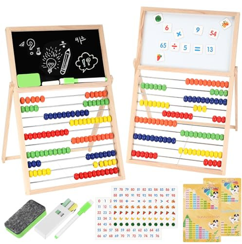 Farerkass Holz-Abakus für Kinder Ab 3 Jahren – Montessori Lernspielzeug Zur Förderung Von Mathematikfähigkeiten (Addition, Subtraktion, Multiplikation, Division) – Tragbar, Robust