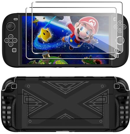 Effcotuo Custodia per Nintendo Switch 2 (2025) Cover con 2 Pellicola Protettiva Vetro Temperato Materiale Composito PC+TPU, Antiscivolo e Antigraffio, Antiurto - Nero