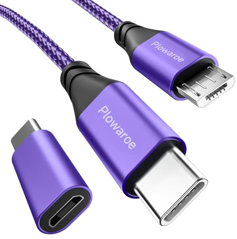 USB C auf Micro USB Kabel 2 M USB C to Micro USB Adapter Android Ladekabel Kompatibel fürSamsung Galaxy S20/S9/S9+/S10 Huawei HTC LG （Lila）
