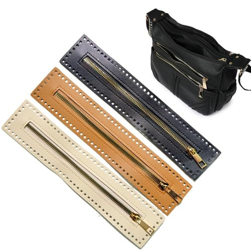 3 cerniere in pelle PU per cucire, 26 cm, chiusura lampo in metallo per borse all'uncinetto, borse a tracolla, borse, cucito, artigianato