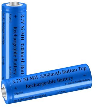 2 Pack Pile 3200mAh Ni-MH Rechargeables, 3.7V Button Top NiMH Batterie, 3.7Volt Haut Boutonné Piles pour Lampe Frontale LED, Mini Ventilateurs, Phare, Sonnette, avec Boîte (Haut Boutonné)