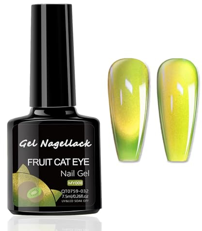 Cat Eye Nagellack - Grüner Nagellack Glitzer - Langanhaltender Cateye UV Gel - Katzenaugen Magnet Nagellacke - Nail Polish Nagelack Farbe der Kiwifrucht Für UV Lampe Frauen Nagelkunst (Green, 7.5 Ml)