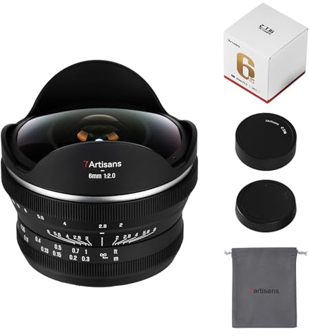7Artisans 6mm F2.0 APS-C Fisheye-Ultraweitwinkelobjektiv 220° Manuellem Fokus, Kompatibel mit Spiegellosen Olympus- und Panasonic-Kameras mit MFT M4/3-Mount, GH/G9/GX/GF/BGH-Serie