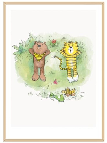 Janosch Poster – Wolken gucken Tiger & Bär auf der Wiese Ungerahmt 30x40cm | Janosch Wandbild Kinderzimmer als Geschenk zur Taufe Geburt oder Einschulung | ohne Rahmen | Maße 30x40 cm