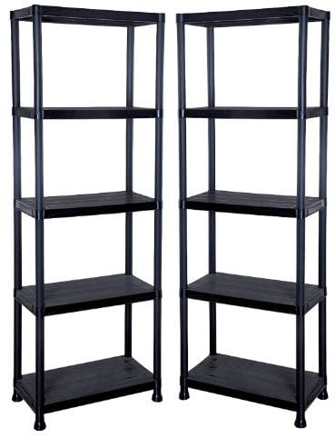 2 x 5 Tier Heavy Duty Black Plastic Shelving Unit Storage Organiser Garage Home Pantry Racking Shelf Shelves Workbench Workman Bays Racking Tools Paint Stationary Parts 60cm Wide