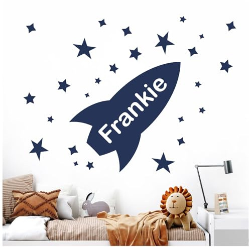 wall art Wandtattoo Personalisierte – Jungen Kinderzimmer – Rocket, Stars, Namen – Botschaft ES uns einfach mit dem Namen. -, cobalt, Grand (800x400mm)