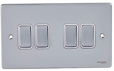 Schneider Electric Ultimate Low Profile - Interruptor basculante de 4 vías de 2 vías, 16AX, GU1542WBC, cromo cepillado con inserto blanco