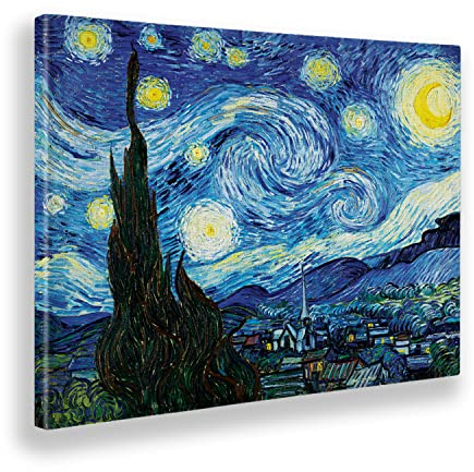 Giallobus - Gemälde - Vincent Van Gogh - Sternenklare Nacht - Leinwand mit Standardrahmen - 70x50 - Bereit zum Aufhängen - Moderne Gemälde für zu Hause