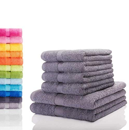 etérea Carli Frottee Handtücher Set - 100% Baumwolle - Oekotex 500 GSM - 6 TLG - 2X Duschtuch 70x140 + 4X Handtuch 50x100 - Bath Towel Frottiertücher - Graphit
