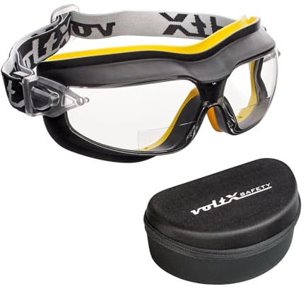 voltX DEFENDER (TRANSPARENTE +2.0) Gafas de seguridad bifocales compactas y ventiladas con estuche, safety goggles Certificado CE EN166FT, Con revestimiento antiempañamiento