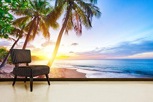 Fotomural Vinilo Pared Playa Amanecer | Fotomural para paredes | Mural | Vinilo Decorativo | Varias Medidas 200 x 150 cm | Decoración comedores, salones, habitaciones...