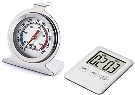 Oven Thermometer for Gas Oven,Electric Ovens,Aga Oven,Stainless Steel Body with Premium Heat Resistant Glass,Includes Digital Kitchen Timer,by Noondl