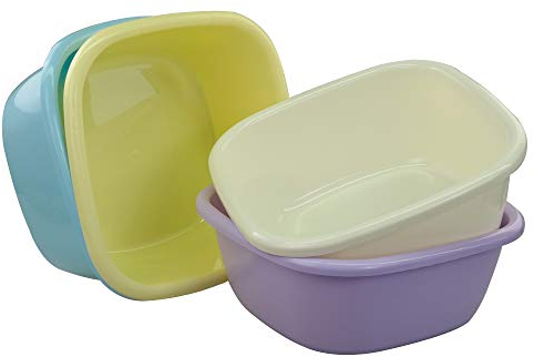 Dynko Colored Washing Up Bowl, Plastic Square Washing Up Bowls, Set of 4