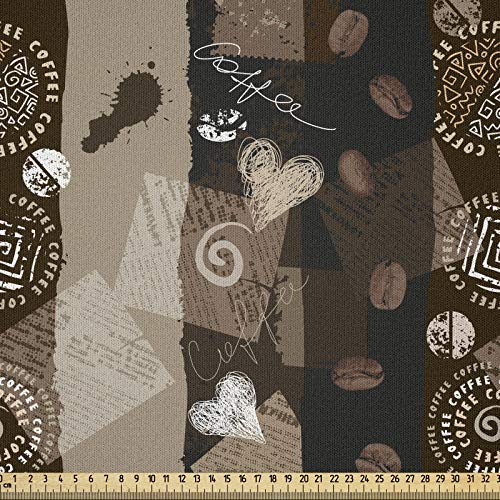 ABAKUHAUS Braun Stoff als Meterware, Kaffee-Typo-Herz-Bohnen, Microfaser Multi Zweck Dekostoff für Kunsthandwerke, 3M (230x300cm), Braun