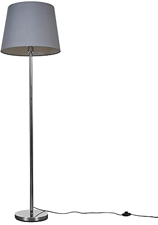 MiniSun | Modern Polished Chrome Metal Standard Floor Lamp with a Grey Tapered Shade | Floor Lamps & Torchieres, Home Décor & Improvement Essential