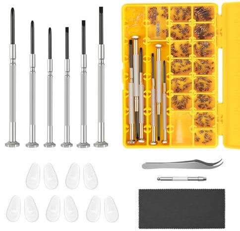 HIKETOLIGHT Magnetic Eyeglass Repair Kit, Glasses Repair Kit with Eyeglass Screws Include Nose Pads, Precision Screwdriver Tool Set and Tweezers for Eyeglasses, Sunglasses, Watch Clock Spectacle
