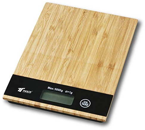 Thulos Balance de Cuisine numérique avec capacité de 5 kg. Surface en Bois. Mesurez Le Volume d'eau et de Lait. Pile CR2032*1 Incluse TH-DS105