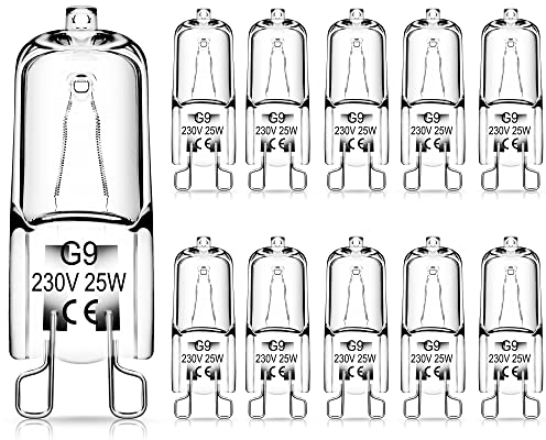 Fulighture G9 Halogen Bulbs, Clear Capsule Halogen Lamps Dimmable, 25W, Warm White 3000K, No Strobe, No Flicker, 360° Viewing Angle, 10 Pcs
