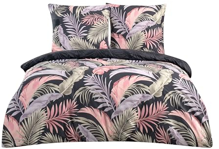 ZIRVEHOME Bettwäsche Set vierteilig, 135x200cm Bettbezüge, Baumwolle, Palmen Design Pink, Hena