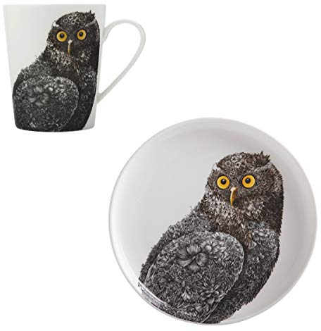 Maxwell & Williams Marini Ferlazzo Becher und Teller Eule aus Bone China Porzellan