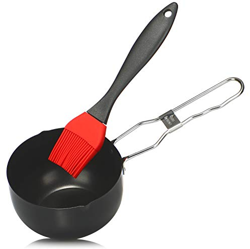 COM-FOUR® 2-teiliges Glasier-Set - Stielkasserolle - Soßentopf und Silikon Backpinsel für BBQ, Grill, Küche, Patisserie und Weihnachtsbäckerei - 400 ml