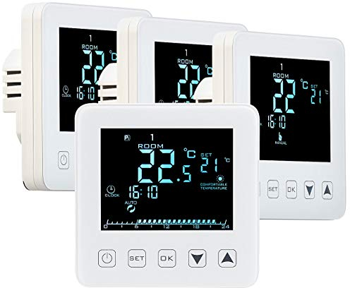 revolt Raumtemperaturregler: 4er-Set Wand-Thermostate für Fußbodenheizung, LCD, Touch-Tasten (Raumthermostate, Heizung-Thermostat Wandmontage, Infrarotheizung)