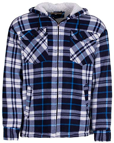 Hoang Textil GmbH Herren Holzfällerjacke Hemdjacke Kapuze Arbeitsjacke Hemd Flanell Thermojacke Jacke Kariert Gefüttert Gr. M-3XL, Farbe:blau, Größe:XXL