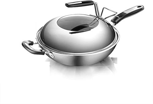Cacerola antiadherente de acero inoxidable No se permite fumar en el Wok de múltiples funciones del hogar Wok Fogón de gas for Wok Wok (Color : Silver, Size : 32CM)