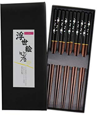 Exzact Set di Bacchette Regalo - 5 Paia di Bacchette di Legno Naturale riutilizzabili in Una Bella Scatola Nera Fatta a Mano (EX-CS05-BLK)