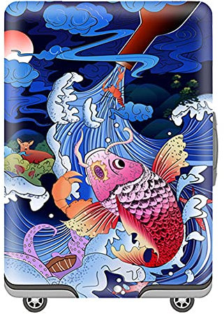 OuLi Store® Housse de Valise 18-32 Pouces Fibre de Charbon de Bambou Luggage Cover en Polyester Clear Voyage Luggage Trolley Case Cover Protector (Poisson Chanceux, L- (Bagage de 25 à 28 Pouces))