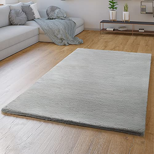 TT Home Wohnzimmer Teppich Hochflor Langflor Schlafzimmer Modern Plüschig Unifarben, Farbe: Grau 5, Größe:60x90 cm