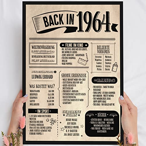 61 Geburtstag Geschenk, Alte Zeitung Holzbild Back in 1964 Vintage personalisierbar zum Hinstellen/Aufhängen opt. beleuchtet, 61 Geburtstag Frau, 61 Geburtstag Mann, 61. Geburtstag, 61 Geburtstag Deko