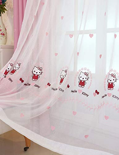 Lactraum Vorhänge Kinderzimmer Mädchen Rosa Bestickt Katze Herz Gardine mit Kräuselband 300 x 245 cm (B x H)