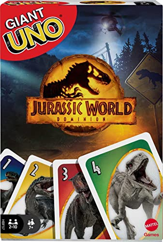 Giant UNO Jurassic World Dominion Card Game with Oversized Movie-Themed Cards, 2 to 10 Players, Gift for Ages 7 Years & Older
